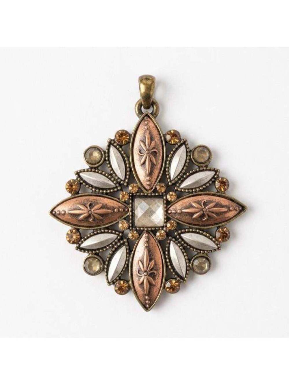 Vintage Bronze Mandala Pendant Necklace, Antique Copper Medallion